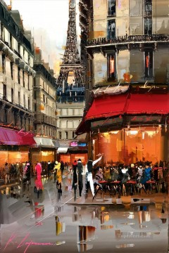 By Palette Knife Painting - cafe under Effel Tower KG by knife
